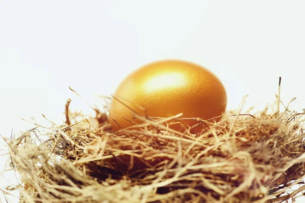 Традиционные яйца окрашены в золотой цвет внутри гнезда — стоковое фото