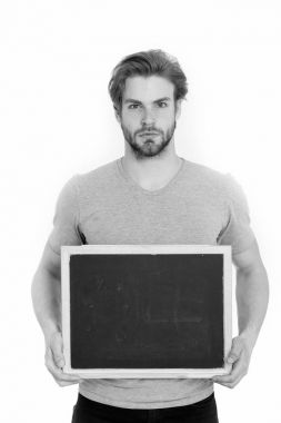 adam ya da iş adamı elinde boş yazı tahtası