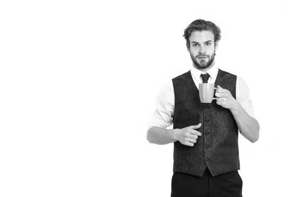 Homme, souriant gentleman boire du thé ou du café de tasse — Photo