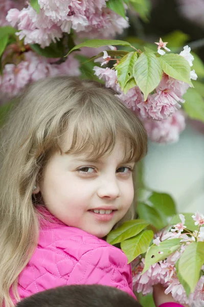 美桜と少女の笑顔 — ストック写真