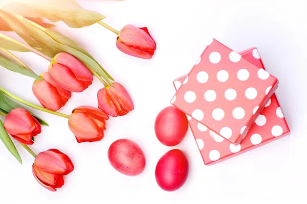Ramo de tulipanes de primavera para vacaciones. Tulipanes en color rosa — Foto de Stock