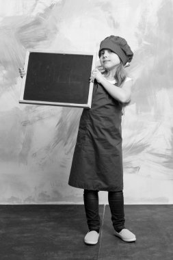 çocuk, mutlu kız cook kırmızı chef şapka, apron