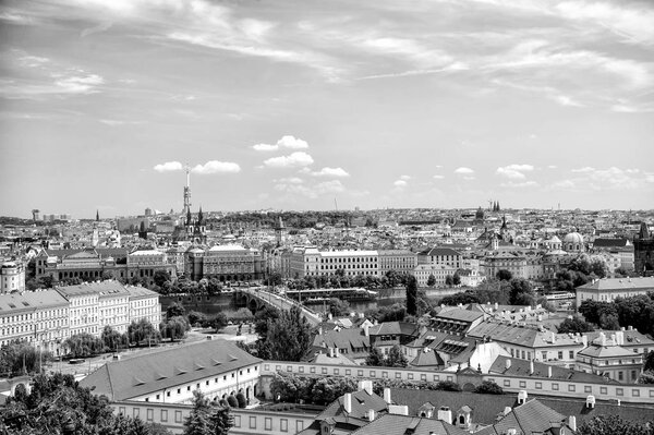 Prague, Czech Republic. aerial view of Prague panorama with blue sky
