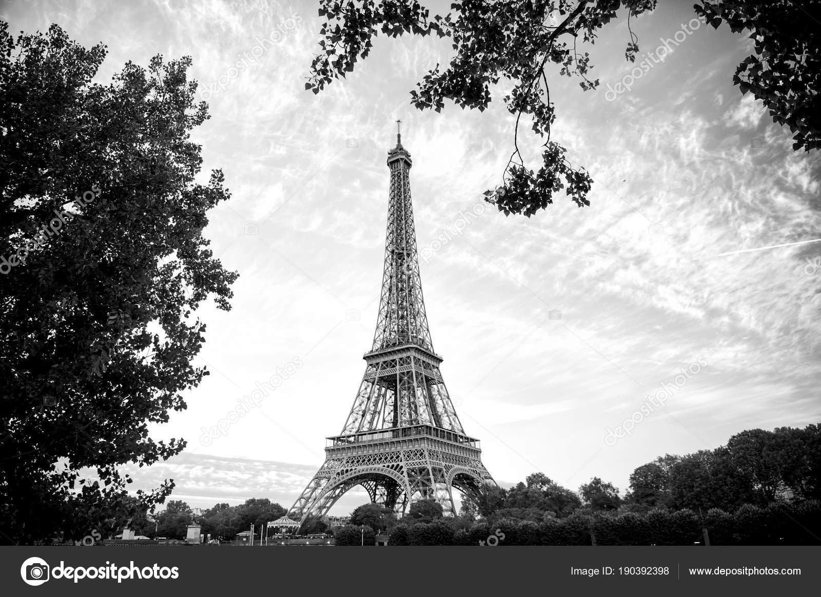 Eiffel Tower at sunset in Paris, France. HDR. Romantic travel ba