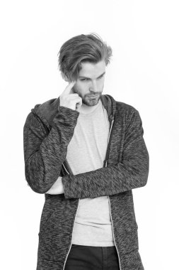 gri spor giyim düşünceli yüzündeki sakallı