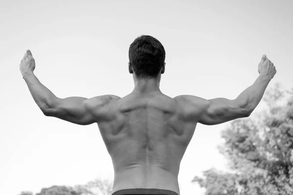 Hombre o deportista levantando brazos, vista trasera —  Fotos de Stock