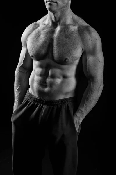 Ab とフィットの胴に 6 パックの筋肉。Ab はトレーニングと訓練の概念、黒と白 — ストック写真