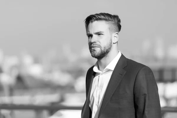 Zakenman Ceo Stedelijke Mode Manager Met Baard Ernstige Gezicht Moderne — Stockfoto