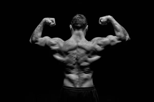 Sportsman Show Biceps Triceps Bodybuilder Fit Torso Back View Man — Stock Photo, Image