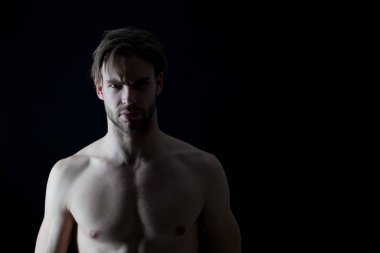 Çıplak göğüs kas, kas, spor welness modeli. Mens sağlık, welness kopyalama alanı