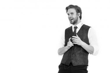 İşadamı ile cep telefonu kulaklık.