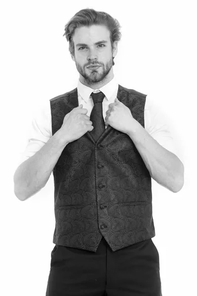 Gentleman or man or serious gentleman in waistcoat and tie — Stock Photo, Image