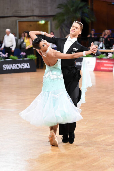 An unidentified dance couple in a dance pose during Grand Slam Standart at German Open Championship