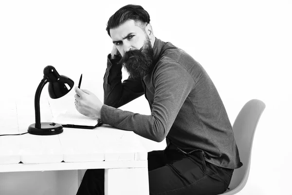 Bearded man, brutal caucasian serious hipster with moustache — Stock Photo, Image