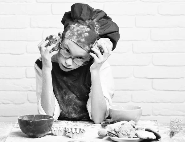 Stained cute cook chef boy — Stock Photo, Image