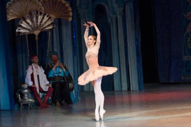 Kiev, Ukrayna - 7 Nisan 2017: bale Corsar ya da Le Corsaire sırasında Ukrayna Ulusal opera adlı dans bale dansçısı genç balerin