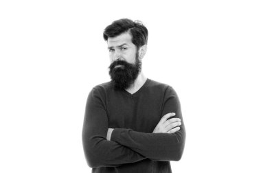 Berber Atölyesi konsepti. Sakal tüyleri farklı oranlarda büyür. Müthiş sakal büyümek için, sadece jilet ve düzeltici uzağa koymak ve bekleyin. Uzun Sakal ve bıyık izole beyaz arka plan ile adam. Saç Bakımı