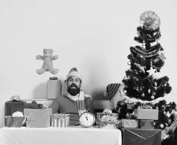 Noel ağacında Noel Baba oyuncak ayı fırlatıyor. — Stok fotoğraf