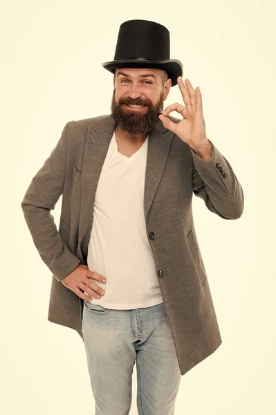 Circus magic trick performance. Entertainment and theatre. Aristocracy concept. Magic show. Master of cunning tricks. Street performance. Man bearded guy magician. Magic trick performance concept — Stock Photo, Image