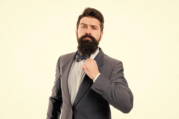 Beard care for real man. modern business success. hipster with beard has own business. bearded businessman in formal suit. office life. brutal boss man isolated on white. ceo with long beard — Stock Photo, Image