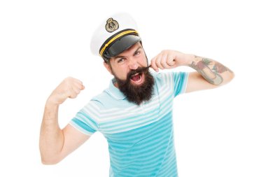 Deniz kaptanı, okyanus ruhu. Beyaz bıyıklı güçlü bir kaptan. Geminin kaptanı. Çizgili mavili sakallı kaptan. Yolcu gemisi. Deniz Seyahat Ajansı. Denizcilik şirketleri