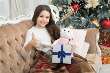 Kış süslemeleri. Büyüleyici bir atmosfer. Boks günü. Açık hediye. Kış Harikalar Diyarı. Sevimli kız Noel arifesinde oyuncakla oynuyor. Şimdiki konsept. Gülümseyen çocuk kış tatilinin tadını çıkarıyor. Kış tatili