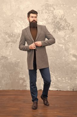 Erkek manken. Olgun iş adamı. Modern hayat. Sıradan bir tarz. Sıradan giyinmiş kaba sakallı hippi. Sakallı modaya uygun bir adam. Sıradan moda görünüşü. Sıradan ceketli sakallı bir erkek. Havalı ve şık.