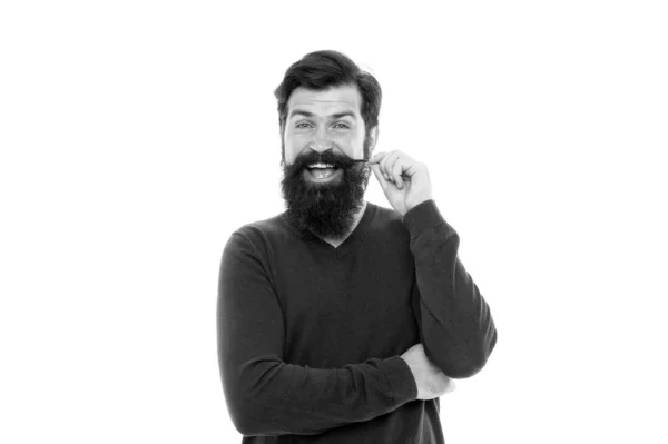 Para crescer a barba impressionante, simplesmente guarde sua navalha e aparador e espere. Homem com barba longa e bigode isolado fundo branco. Cuidado com o cabelo. Conceito de barbearia. Cabelos de barba crescem em taxas diferentes — Fotografia de Stock