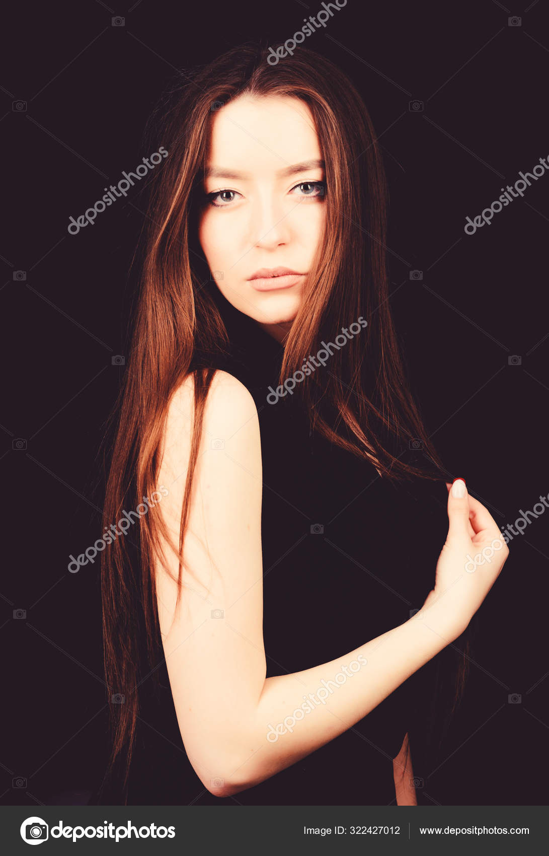 Fashion Model Portrait Sensual Woman Isolated On Black