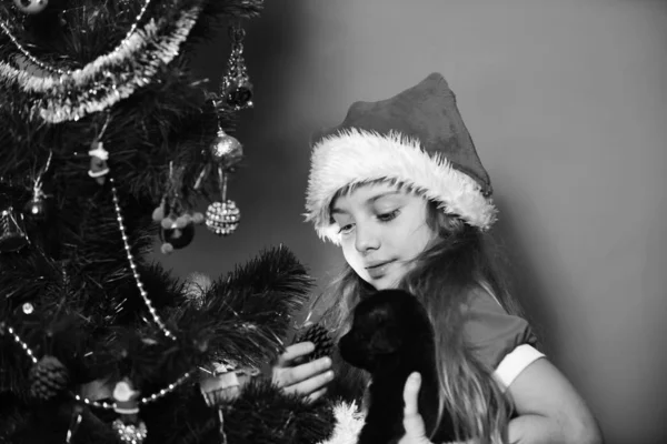 Mikołaj w pobliżu choinki. Boże Narodzenie szczęśliwe dziecko — Zdjęcie stockowe
