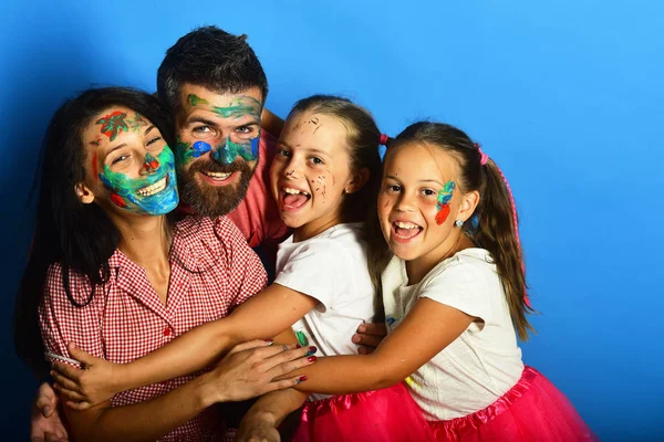 Girls, man and woman with happy smiling face expression — Stock Photo, Image