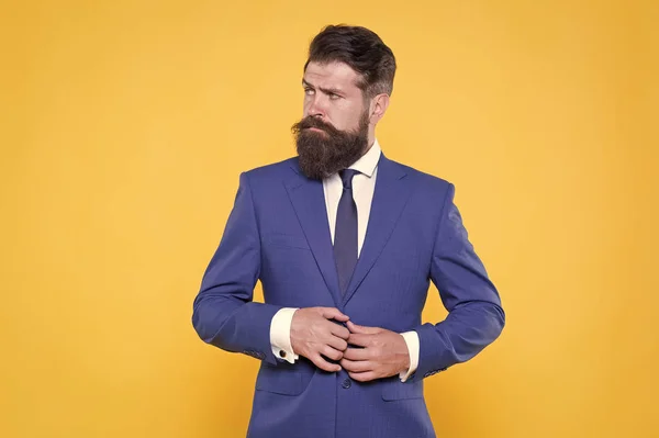 Brutal simplicity of thought. Businessman concept. Confident businessman handsome bearded man in formal suit. Successful businessman top manager. Serious motivated entrepreneur. Business strategy — Stock Photo, Image