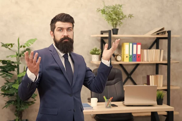 Run a company. Man bearded top manager boss in office. Business career. Start own business. Business man formal suit successful guy. Recruiter professional occupation. Human resources. Job interview — Stock Photo, Image