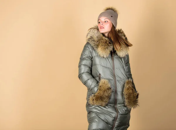 Sale and discount. Woman shopping try winter clothes. Shopping guide. Fashion boutique. Faux fur. Girl wear warm jacket. Shopping concept. Black friday. Personal stylist service. Buy winter clothes