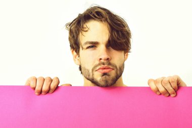 Sakallı adam, beyaz, seksi, ciddi maço.