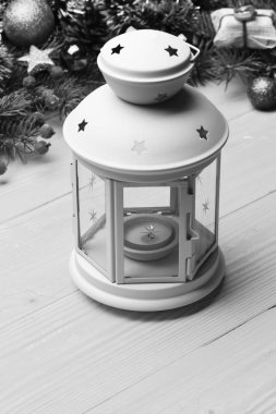 Kış zamanı ve yeni yıl kartı konsepti. Noel süslemeleri