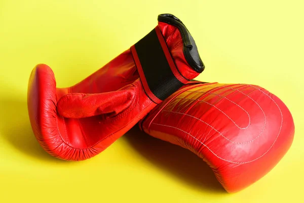 Double mittens for boxing in red color made of leather — Stock Photo, Image