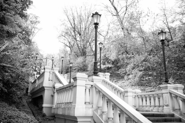 Eine malerische Landschaft. Steintreppe. Treppe im Herbstpark. Parktreppe an einem Herbsttag. Kunsttreppenbau. Klassisches Design und Architektur — Stockfoto