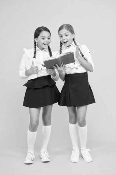 Sharing gossips personal diary. School friendship. Most important thing one learns in school is self esteem support and friendship. Friendship goals. Cute school girls with books. First day at school