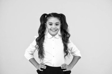 Eğitim programı. Evde eğitim veya normal okul ziyaret. Çalışmanın verimliliği. Çok sevimli bir kız öğrenci. Duygusal ifade kız öğrenci. Schoolgirl öğrenci uzun saç sevimli at kuyruğu saç modeli