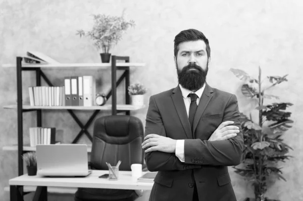 HR manager. Man bearded manager recruiter in office. Recruiter career. Human resources. Hiring concept. Recruitment department. Job interview. Welcome team member. Recruiter professional occupation — Stock Photo, Image