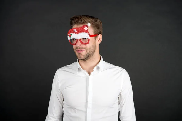 things will wait. businessman in funny santa glasses. corporate party concept. business office party celebration. handsome man party glasses. santa come for xmas. merry christmas. happy new year