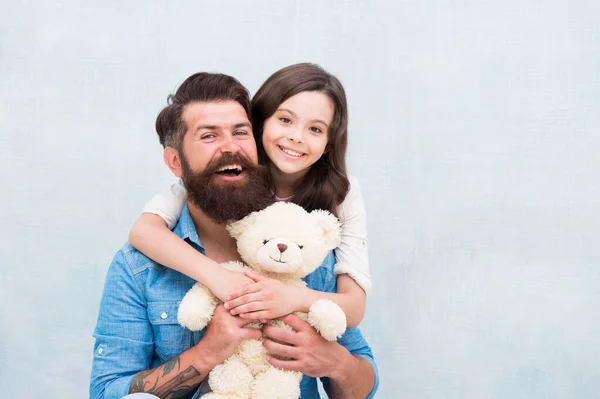 Endless friendship. Little child hug bearded man. Daughter and father enjoy bonds of friendship. Happy family life. Friendship relationship. Love and trust. Happy friendship day, copy space — 图库照片