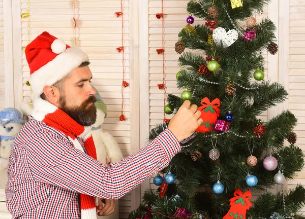 Celebration and New Year decor concept. Man with beard — Stock Photo, Image