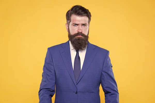 Barbershop and fashion stylist. Handsome guy concept. Because you worth it. Confident businessman handsome bearded man in formal suit. Taste of success. Successful handsome hipster top manager — Stock Photo, Image