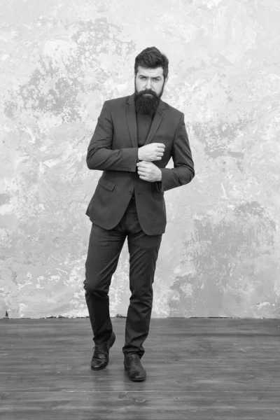 He got great style. Man handsome bearded businessman wear luxury formal suit. Menswear and fashion concept. Guy brutal fashion model. Business people fashion style. Formal clothes for office — Stock Photo, Image