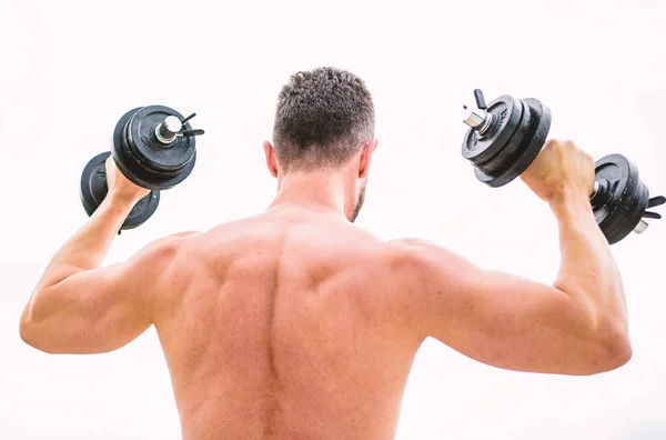 Hombre deportista levantamiento de pesas. esteroides. cuerpo atlético. Gimnasio de tontos. equipo de fitness y deporte. Musculoso hombre de espalda haciendo ejercicio en la mañana con la barra. Estilo de vida saludable. Nunca te rindas y sigue moviéndote —  Fotos de Stock