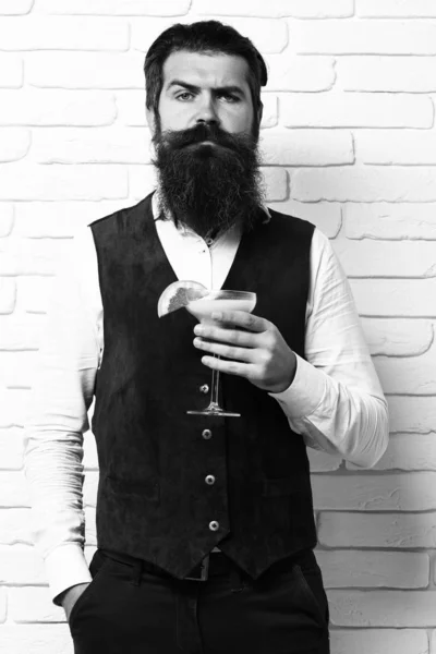 Serious handsome bearded man with long beard — Stock Photo, Image