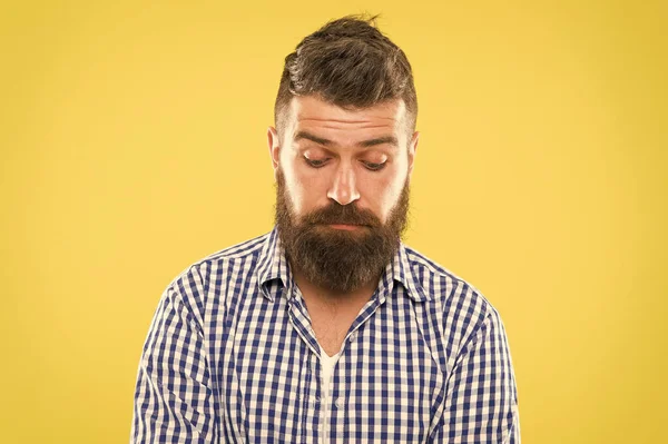 Feeling sorry. Embarrassment concept. Feel so sorry. Man bearded regretful face. Guy bearded sorry. Ask for apologies. Man with beard looks pitiful. Man regret about done and ask to forgive him