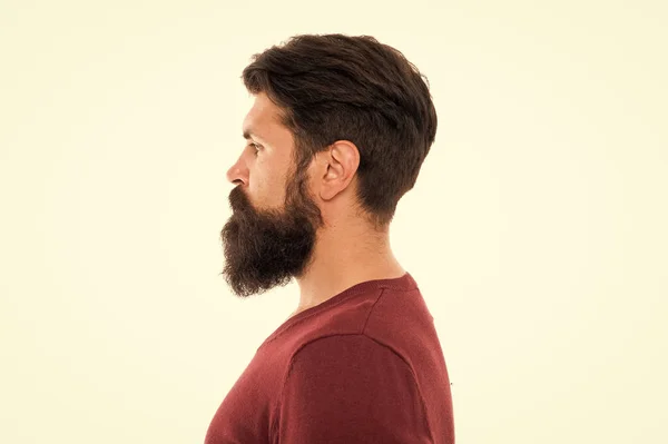 Making his beard perfect. mature bearded man profile. hipster with moustache and beard. hipster after barbershop. male fashion and beauty. beard hair care. brutal man isolated on white background — Stock Photo, Image